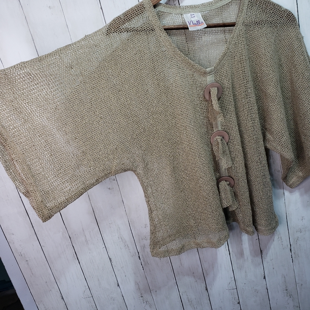 Noelle Brown Open Knit Shirt Sequins One Size . - Picture 2 of 5